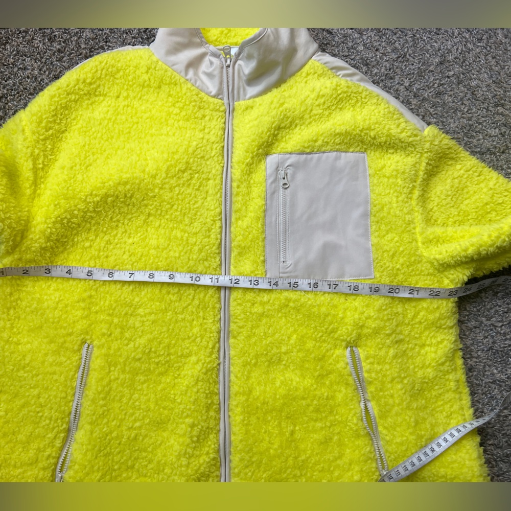 Crown & Ivy Casual Athletic Fleece Sherpa Jacket Neon Yellow - Picture 6 of 9
